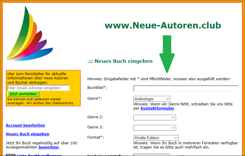 Hilfe - Eingabeformular: neues Buch eingeben Hilfe - Eingabeformular: neues Buch eingeben